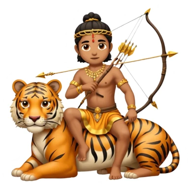 Ayyappa sitting on tiger with bow and arrow and wearing a gold and king dress sticker
