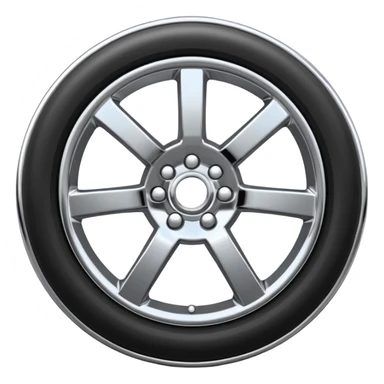 A chrome car wheel emoji, polished silver metal rim, smooth circular shape, minimal futuristic design, soft reflections, iOS emoji style, centered on white background, ultra clean look sticker