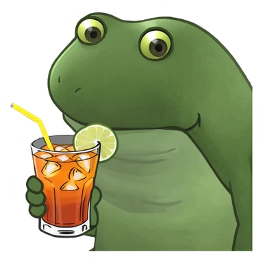 bufo frog sitting on a beach, drinking a mai tai, vacation scene sticker
