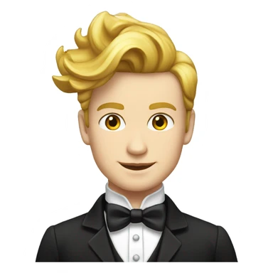 Full head young man, golden hair, white bow,, white bow tie, black jacket, white waistcoat and top hat, sticker