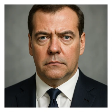 photorealistic, highly detailed portrait of Dmitry Medvedev with a serious expression and realistic facial features, maximum quality sticker
