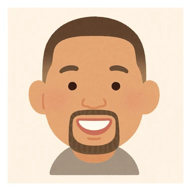 Will Smith's head in Irasutoya style, smiling, round face, minimal details, pastel palette sticker