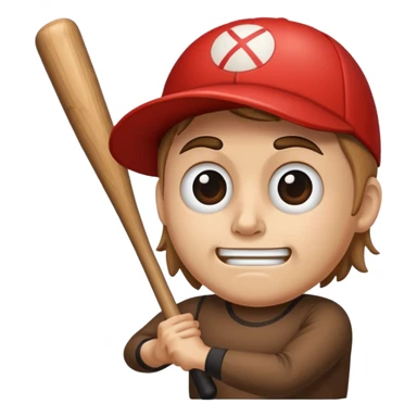 A log which has a face and he's holding a bat sticker