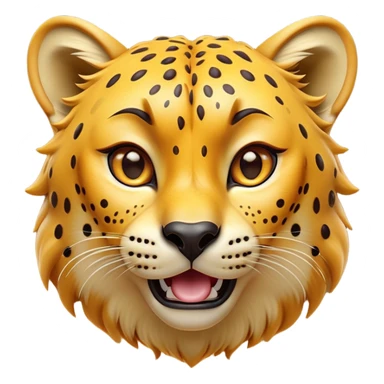 Cinematic Comical Cheetah Portrait Emoji, Head tilted dramatically with an exaggeratedly amused expression, featuring a striking, glossy golden Fur with bold spots, wide, expressive amber eyes filled with playful disbelief, Simplified yet hilariously expressive features, highly detailed, glowing with a slightly sassy glow, high shine, dramatic yet playful, stylized with an air of cheeky mischief, bright and endearing, soft glowing outline, capturing the essence of a spirited and over-the-top cheetah, so meme-worthy it feels like it could dash its way into internet fame instantly! sticker