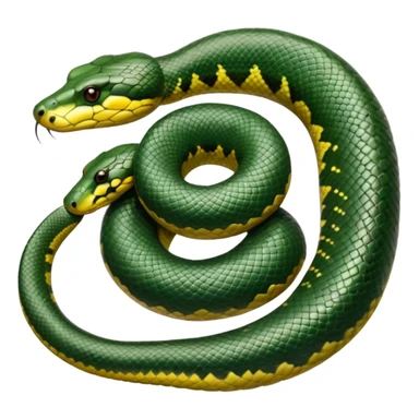 A photo-realistic top-down view of a Green Anaconda tightly coiled in a spiral, with its broad, flat head resting at the center. Its thick, muscular body is olive-green and covered in symmetrical, bold black oval spots that stand out against its smooth scales, creating striking natural camouflage. sticker