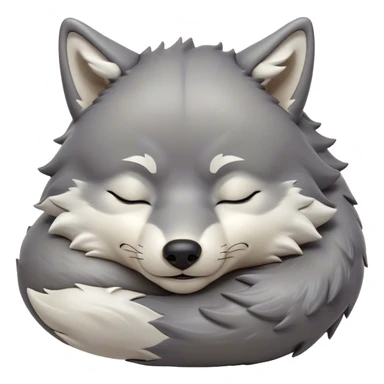 Meme-Worthy Cute Sleeping Wolf Portrait Emoji, Head resting peacefully with a contented smile, showcasing a robust build and a luxuriously soft grey and white Fur, eyes shut in a serene, restful nap, Simplified yet hilariously adorable features, highly detailed, glowing with a soft, drowsy light, high shine, relaxed and utterly lovable, stylized with an air of playful laziness, bright and heartwarming, soft glowing outline, capturing the essence of a comically sleepy wolf, so meme-worthy it feels like it could instantly become the next viral sensation of adorable slumber! sticker