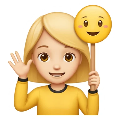 cute emoji with a smiling face, holding a sign that says '7 MENTIONED', playful and friendly sticker