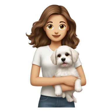 Brown hair girl with maltese puppy sticker
