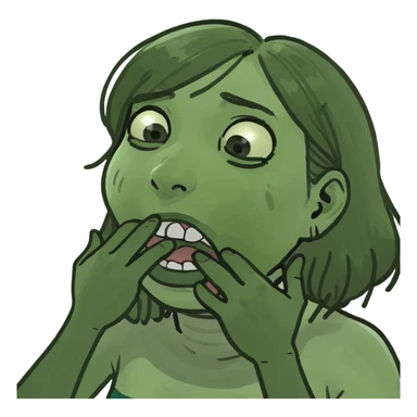 Emoji choking herself with her hands sticker