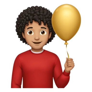 brown skin, black curly hair man hold gold balloon sticker