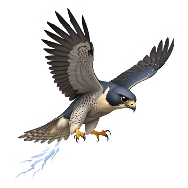 cinematic-peragrin falcon-realistic-full-body-diving-emoji,-sleek-aerodynamic-frame-plummeting-through-the-air-with-lightning-speed,-razor-sharp-talons-poised-for-the-strike,-feathered-wings-angled-for-maximum-precision,-keen-dark-eyes-locked-onto-its prey sticker