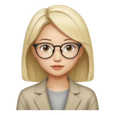 asian looking female with slight blonde hair a little longer  with eye glasses, fair complexion not that pointed nose but slighty little eye please make the hair longer shoulder length sticker