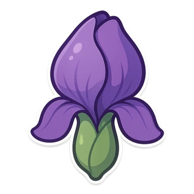 purple iris bud without stem in cartoon style sticker