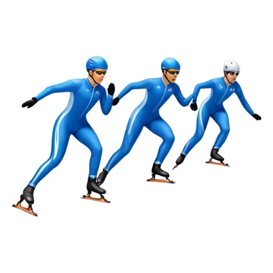 An icon showing speed skaters in aerodynamic suits racing on a professional oval ice track under a bright blue sky. Motion lines emphasize speed, with cheering crowds and snowy mountains in the background. Transparent background captures the energy of speed skating. sticker