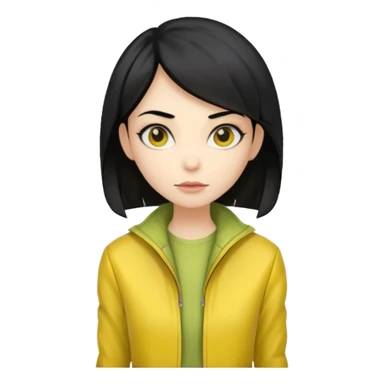 Lady Alien with yellow jacket, Half body, black hair. sticker