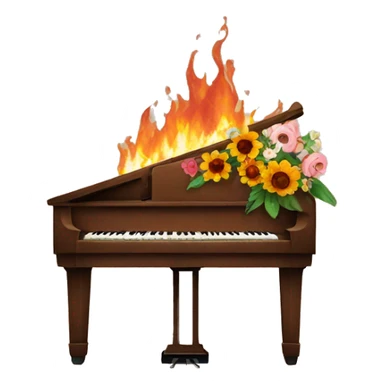 Burning Brown piano with flowers on it a sticker