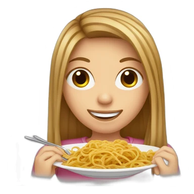 White girl with long brown hair eats spaghetti sticker