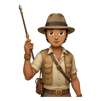 Icon for Adventure Movies: A vintage movie poster-style design with a rugged adventurer wearing a fedora and holding a whip, surrounded by ancient ruins, treasure, and booby traps. Include a map, a golden idol, and dramatic lighting. Retro cinematic style. Transparent background. sticker
