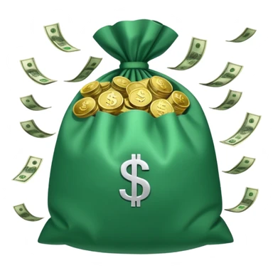 

3D emoji style, big bag of money, flying dollar bills, rich casino vibe, smooth lighting, high detail, clean edges, transparent background



 sticker