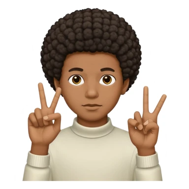 A black brown skin boy with a short Afro low taper with the duces hand sign sticker
