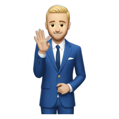 mac miller waving his hand with a blonde comb over skin fade wearing a blue suit sticker