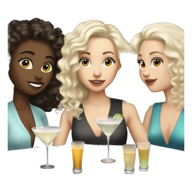 White brunette girl, white blonde curly haired girl, and white blonde straight haired girl all drinking martinis sticker