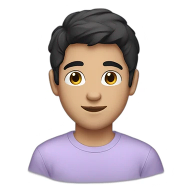 White boy black hair lavender tshirt blushing sticker