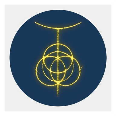 Place the glowing yellow Elden Ring symbol inside a clean, iconic, and modern dark blue circle background. The ring should remain bright yellow and glowing with no extra elements or text. The background can be solid or gradient dark blue circle, emphasizing a sleek and minimalistic style. sticker