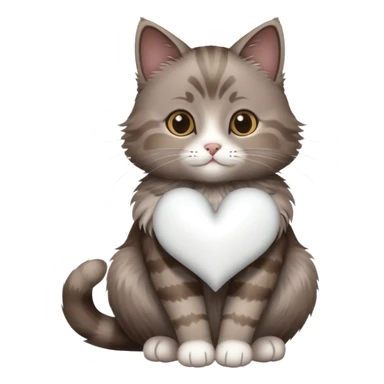 Grey Brown cat with a white heart sticker