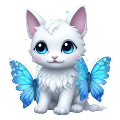Edgy Cute Cool Kawaii gorgeous sparkly ethereal white fantasy animal with blue eyes sona with flowers and butterflies sticker