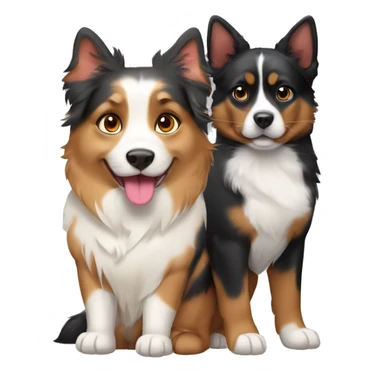 Fat calico cat with a black and tan Australian Shepard dog sticker