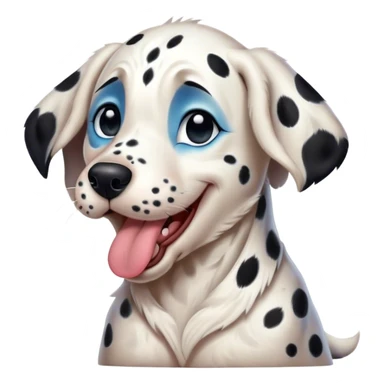 Cinematic Cute Yawning Spotted Dalmatian Portrait Emoji, Head tilted slightly with a dramatic, wide-open yawn, showcasing a smooth Fur of predominantly white with bold black patches, floppy ears slightly drooping, round blue eyes barely open in drowsy contentment, Simplified yet irresistibly adorable features, highly detailed, glowing with a soft, cozy glow, high shine, relaxed yet expressive, stylized with a touch of whimsy, bright and endearing, soft glowing outline, capturing the essence of a sleepy yet affectionate guardian, so drowsy it feels like it could stretch out of the screen and curl up for a nap! sticker