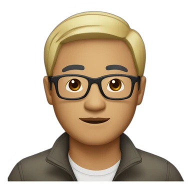 50 year-old vietnamese guy with dark skin and short dark hair and dark eyes and rectangle black glasses sticker