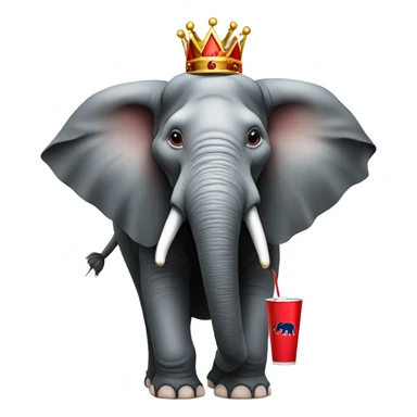 Elephant with a crown and red shirt holding a Red Bull drink sticker