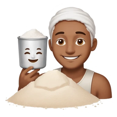 Man with flour on nose near a pile of salt smiling sticker