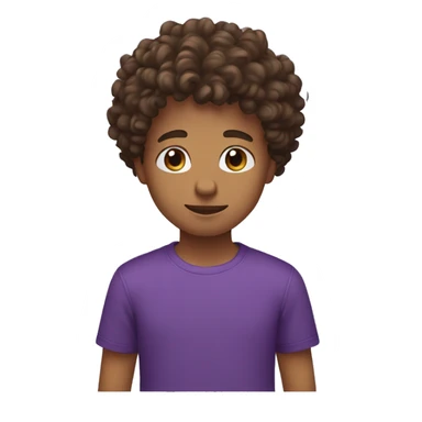 boy with mid fade and curly Brown hair, brown yes, purple t-shirt sticker
