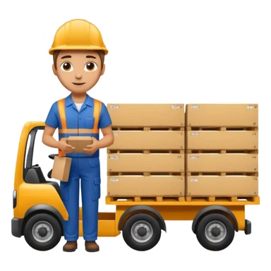 Worker with pallet in truck, import sticker