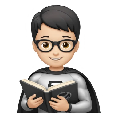 Superhero kid reading a book lineart sticker