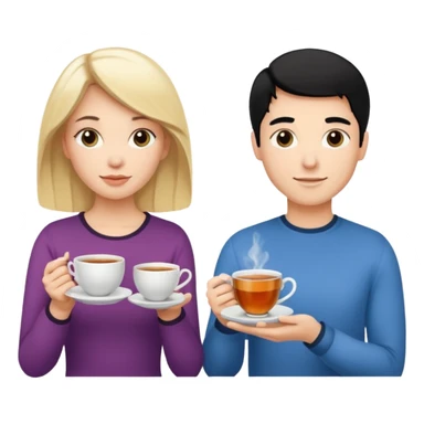 One blond white woman, one black hair white woman and one blond white man with tea cups each sticker