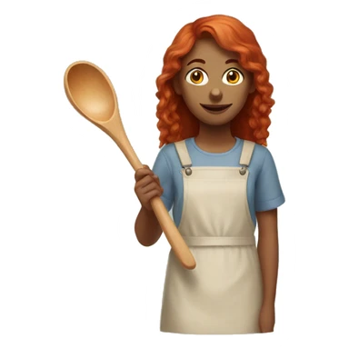 young red head woman holding 2 meter long wooden spoon sticker