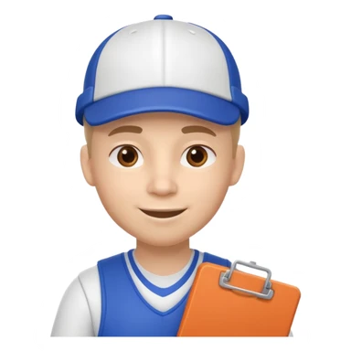 cute basketball coach portrait, head and shoulders only, whistle, cap, clipboard strap, confident smile, 3D cartoon, mobile game icon style, clean background, no text, no watermark
 sticker