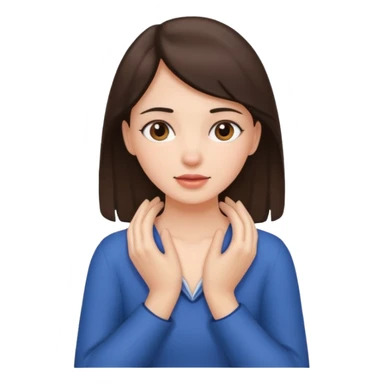 Brunette girl holding her neck, two hands ￼ sticker