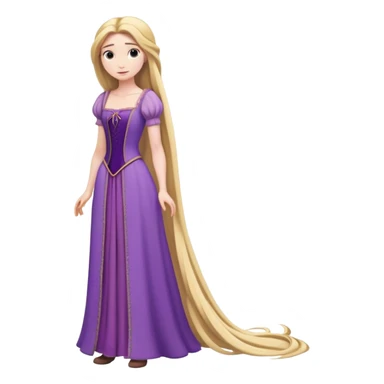 full body Rapunzel with purple dress, extremely long blonde hair, minimal style sticker