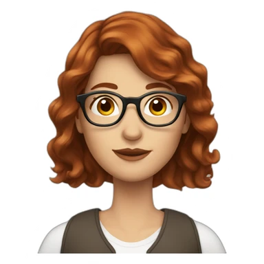 Woman; caucasian; round transparent glasses; dark redhead; long hair; wave hair sticker