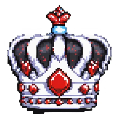 black crown with large red gems, pixel art style, no white, only black and red colors sticker