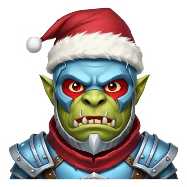 
Fantasy Christmas orc legion soldier icon, iron tundra army theme, heavy winter armor, disciplined brutal look, icy blue steel armor with deep crimson accents, frozen metal texture, cold winter atmosphere, male variant sticker