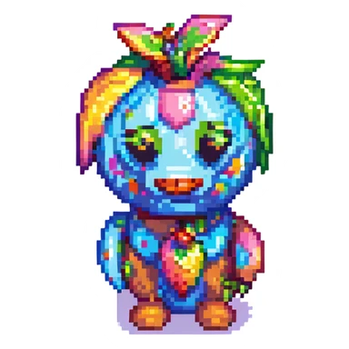vibrant stylized colorful party pinata sprite for 2D fruit ninja game, pixel art style, matching previous fruit style sticker