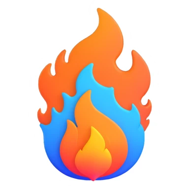 classic fire emoji, 3D style, blue to orange gradient, more rounded flame, matching reference image, new shape variation sticker