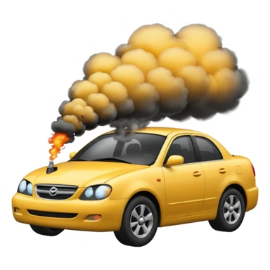 crashed car with smoke sticker