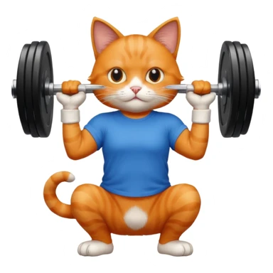 Un gatito con remera azul haciendo pesas  sticker